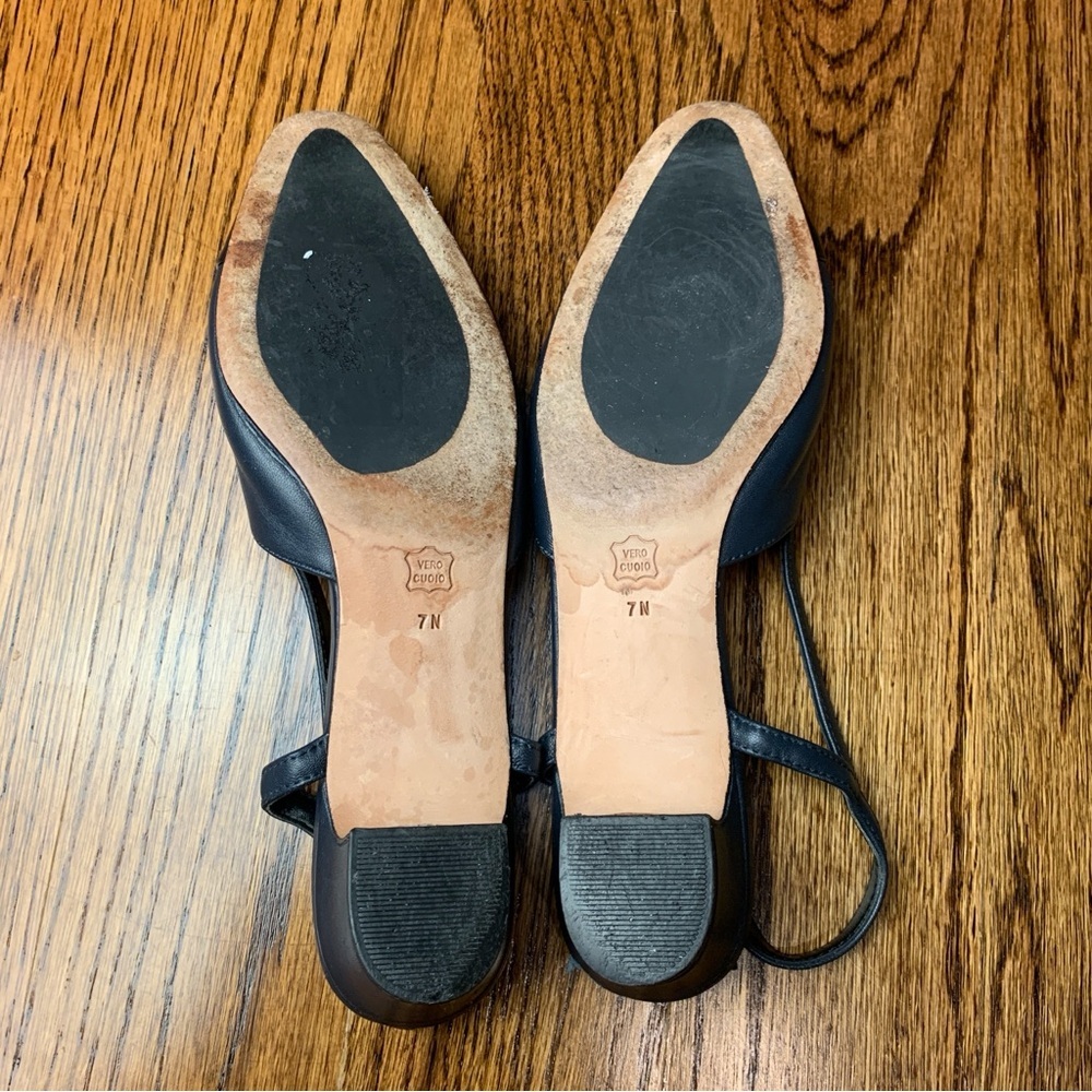 Chic Dark Navy Slingback Leather Heels - Picture 2 of 5